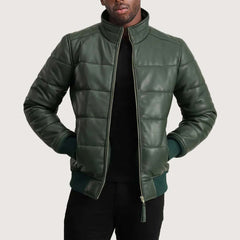 Lucas Green Leather Puffer Bomber Jacket