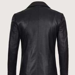 Men's Lapel Color Black Leather Blazer