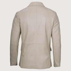 Mens Sports Beige Leather Blazer - Two Button