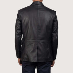 Polyester Lining Black Leather Blazer