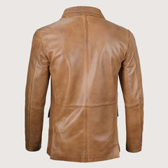 Men's Two Button Classic Camel Brown Leather Blazer