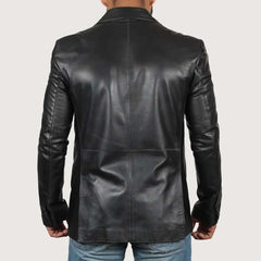 Men's Black Leather Blazer Jacket