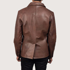 Button closure Brown Leather Peacoat