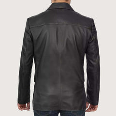 Mens 2 Button Closure Black Leather Blazer
