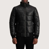 Lucas Black Leather Puffer Bomber Jacket