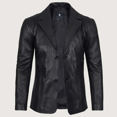 Men's Lapel Color Black Leather Blazer