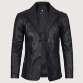 Men's Stylish Black Leather Blazer - Two Button
