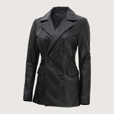 Breanna Women Double Breasted Black Leather Blazer