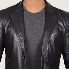 Men's Black Leather Blazer Jacket