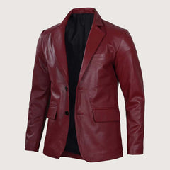 Plush Polyester Lining Maroon Leather Blazer