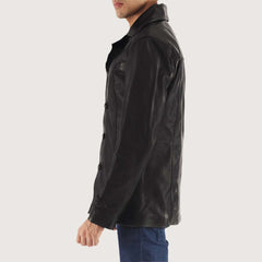 Semi-Aniline Black Leather Coat