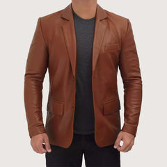 Men's Professional Two Button Leather Blazer