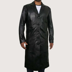 Men's Black Lambskin Leather Long Coat