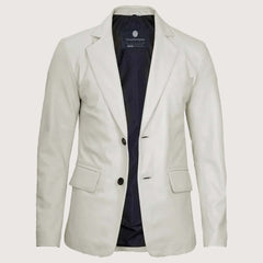 Men’s Classic Two Button White Leather Blazer