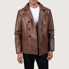 Button closure Brown Leather Peacoat