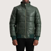 Lucas Green Leather Puffer Bomber Jacket