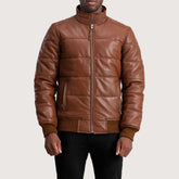 Lucas Brown Leather Puffer Bomber Jacket