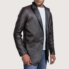 Viscose Lining Wine Black Leather Blazer