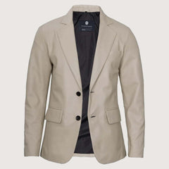 Mens Sports Beige Leather Blazer - Two Button