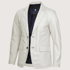 Men’s Classic Two Button White Leather Blazer