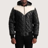 Norman Black Hooded Bomber Leather Puffer Jacket