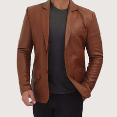 Men's Professional Two Button Leather Blazer