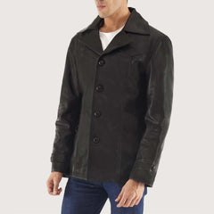 Semi-Aniline Black Leather Coat