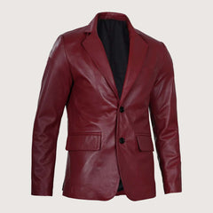 Plush Polyester Lining Maroon Leather Blazer