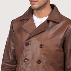 Button closure Brown Leather Peacoat