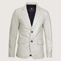 Men’s Classic Two Button White Leather Blazer