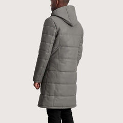 Floyd Grey Hooded Leather Puffer Coat