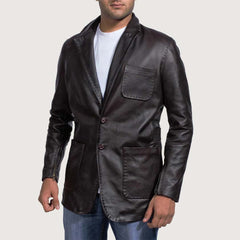 Viscose Lining Wine Black Leather Blazer