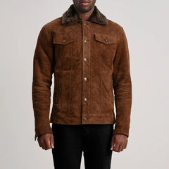 Dallis Brown Suede Shearling Trucker Jacket