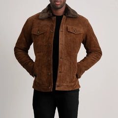 Dallis Brown Suede Shearling Trucker Jacket