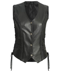 Cindy Womens Black Leather Biker Vest