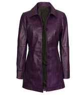 Kandis Womens Purple Leather Car Coat