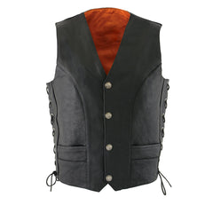 Men's Black Motorcycle Rider Vest - Buffalo Nickel Closure