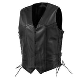 Men's Black Motorcycle Leather Vest - Buster Side Lace