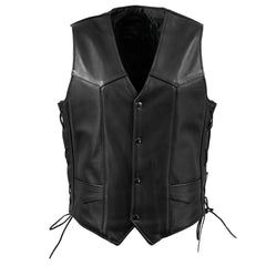 Men's Black Motorcycle Leather Vest - Buster Side Lace