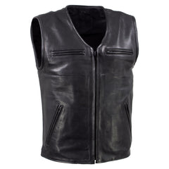 V-Neck Motorcycle Leather Biker Vest