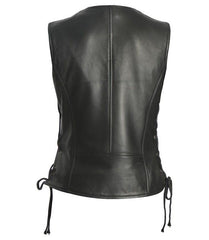 Womens Motorcycle Black Leather Zipper Vest