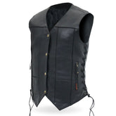 Ladies Black Motorcycle Ten Pocket Leather Biker Vest