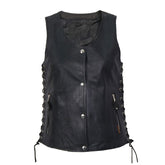 Black Lambskin Side Lace Biker Vest