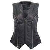 Rhinestone Black Leather Vest