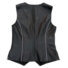 Rhinestone Black Leather Vest