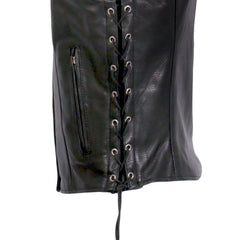Sugar Skull Lined Black Leather Vest
