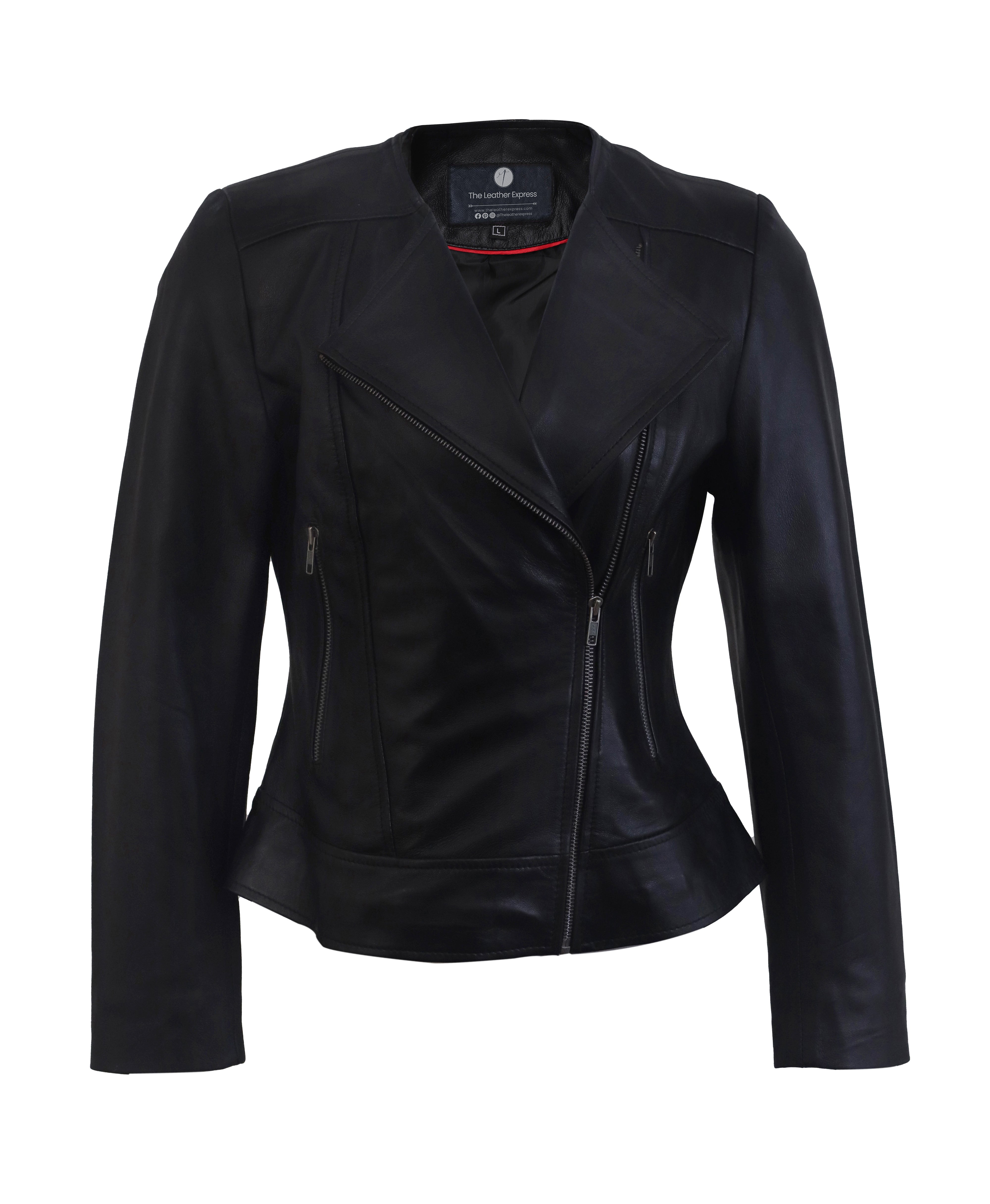 Women Round Necked Black Leather Jacket