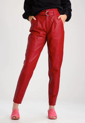 WOMEN FABULOUS REAL LAMBSKIN RED LEATHER PANTS