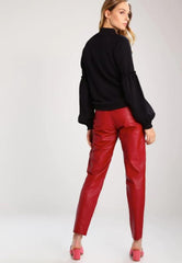 WOMEN FABULOUS REAL LAMBSKIN RED LEATHER PANTS