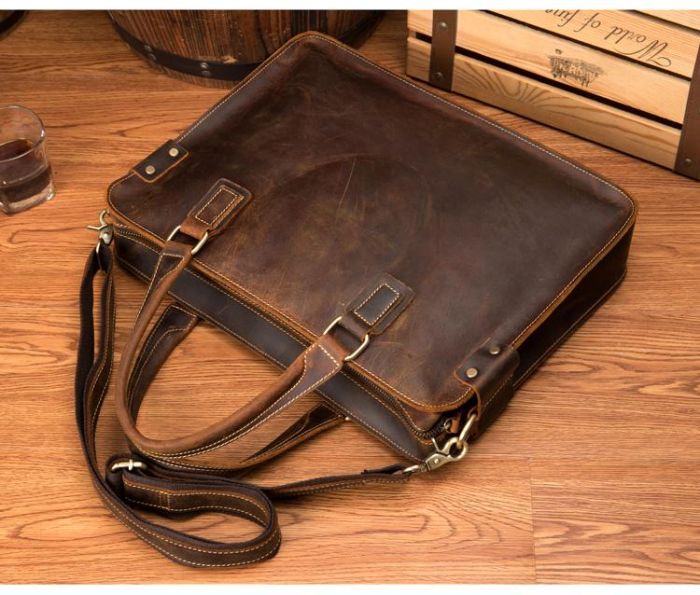 THE VIGGO BRIEFCASE GENUINE LEATHER MESSENGER BAG